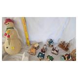 Ceramic Village Pieces and Molded Snowman