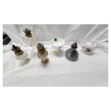 Small oil Lamp, Creamer, Iridescent Perfume Bottle