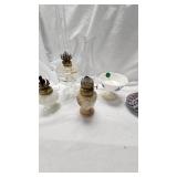 Small oil Lamp, Creamer, Iridescent Perfume Bottle