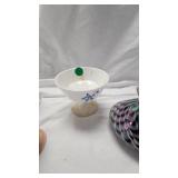 Small oil Lamp, Creamer, Iridescent Perfume Bottle