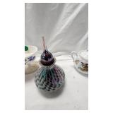 Small oil Lamp, Creamer, Iridescent Perfume Bottle
