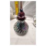 Small oil Lamp, Creamer, Iridescent Perfume Bottle