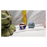 Large Shooter Marbles along with Frog Figures and Poodle Wind Up Toy