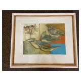 Framed Abstract Bird Art Signed Contemporary