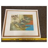 Framed Abstract Bird Art Signed Contemporary