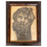 Framed 1929 Charcoal Drawing of Classical Sculpture