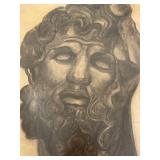 Framed 1929 Charcoal Drawing of Classical Sculpture