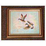 Vintage Framed Duck Painting on Canvas