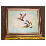 Vintage Framed Duck Painting on Canvas