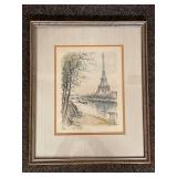 Denis Verspecht (attributed) Watercolor Eiffel Tower Paris Artwork