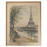 Denis Verspecht (attributed) Watercolor Eiffel Tower Paris Artwork