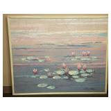 Massive Signed Jasper Painting Water Lily Scene