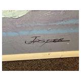 Massive Signed Jasper Painting Water Lily Scene