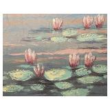 Massive Signed Jasper Painting Water Lily Scene