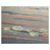 Massive Signed Jasper Painting Water Lily Scene