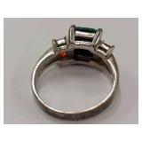 Sterling Silver Opal Triplet Ring with Orange Gems - Size 8.5