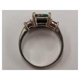 Sterling Silver Opal Triplet Ring with Orange Gems - Size 8.5