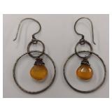 Handcrafted Sterling Silver Earrings with Yellow Faceted Stones