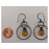 Handcrafted Sterling Silver Earrings with Yellow Faceted Stones