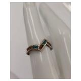 Sterling Silver Zigzag Ring with Chip Turquoise and Coral Inlay Stones
