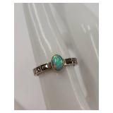 Sterling Silver Opal Ring with Detailed Band Design