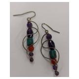 Sterling Silver Earrings with Amethyst, Turquoise, Red Stones