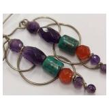 Sterling Silver Earrings with Amethyst, Turquoise, Red Stones