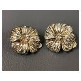 Vintage Sterling Silver Floral Clip-On Earrings