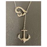 925 Sterling Silver Heart & Anchor Pendant Necklace