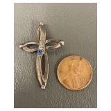 Sterling Silver Cross Pendant with Gemstones