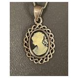 Beautiful Sterling Silver Cameo Pendant Necklace