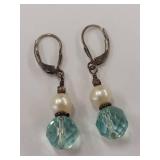 Sterling Silver Pearl & Crystal Bead Drop Earrings 925