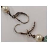 Sterling Silver Pearl & Crystal Bead Drop Earrings 925