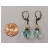 Sterling Silver Pearl & Crystal Bead Drop Earrings 925