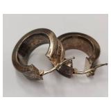 Sterling Silver 925 Vintage Hoop Earrings with Intricate Design