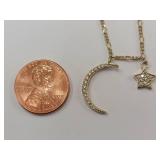 Sterling Silver Gold Tone Moon & Star Necklace