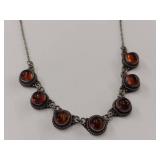 Beautiful Vintage Sterling Silver Amber Necklace