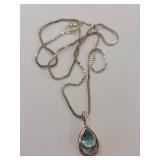 Sterling Silver Aqua Gem Teardrop Necklace