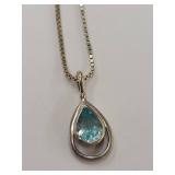 Sterling Silver Aqua Gem Teardrop Necklace