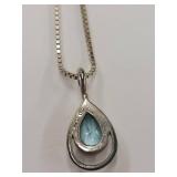 Sterling Silver Aqua Gem Teardrop Necklace