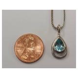 Sterling Silver Aqua Gem Teardrop Necklace