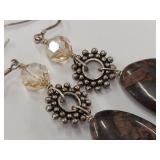 Sterling Silver Dangle Earrings with Stone and Bead