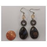 Sterling Silver Dangle Earrings with Stone and Bead