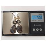 Sterling Silver Dangle Earrings with Stone and Bead