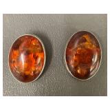 Vintage Sterling Silver Amber Clip-On Earrings
