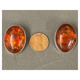 Vintage Sterling Silver Amber Clip-On Earrings