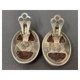 Vintage Sterling Silver Amber Clip-On Earrings