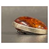 Vintage Sterling Silver Amber Clip-On Earrings