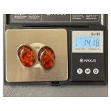 Vintage Sterling Silver Amber Clip-On Earrings