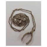 Sterling Silver Gold Tone Rhinestone Wishbone Necklace